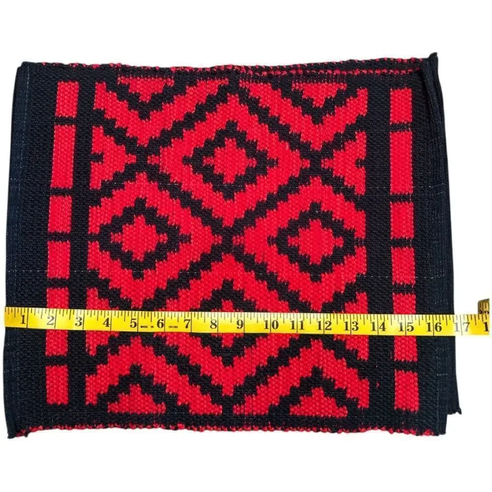 Red Black Woven Geo Diamond Pattern Placemats Set of 2 17